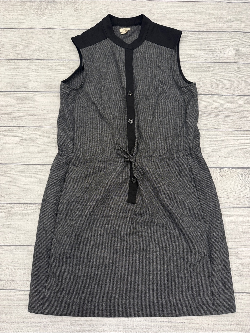 J.Crew Gray Mini Dress Black Trim Sleeveless Tie Waist Size 8